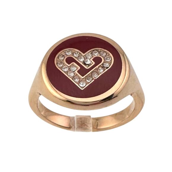 Furla Heart Ring - Rose Gold Overlay with Crystal Heart - Picture 1 of 13